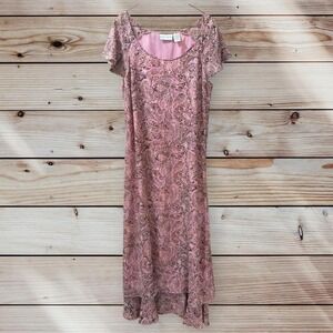 Vintage 90s Y2K Jaclyn Smith Pink and Brown Floral Maxi Dress with Ruffles